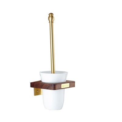 Simple wall-mounted walnut brass bathroom toilet brush