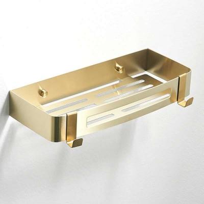 304 stainless steel brushed gold bathroom shelf toilet wall hanging storage basket