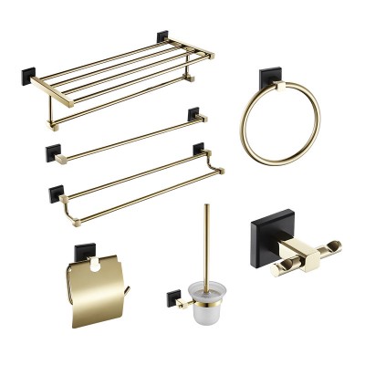 6-piece bathroom brass towel bar rack wall-mounted coat hook toilet brush holder